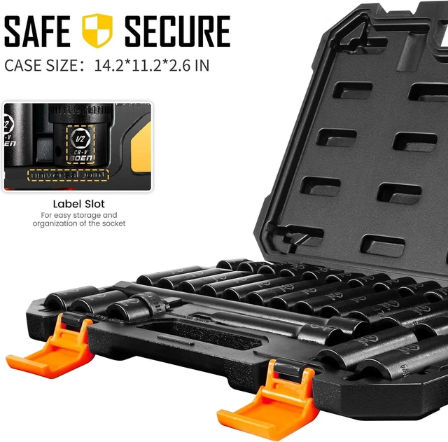Alt view image 7 of 7 - BOEN 1/2" Drive Impact Socket Set, 33 Piece Deep & Shallow Metric Socket Set 8mm to 22mm, Includes 5", 10" Extension Bars, Universal Joint, 6 Point Design, Cr-V Steel, Meets ANSI Standards