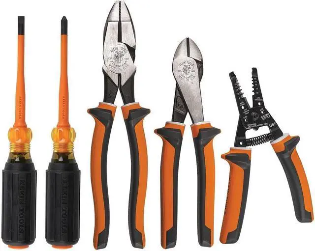 Main image of Klein Tools 94130 1000V Insulated Screwdriver Tool Set with #2 Phillips and 1/4-Inch Cabinet Slim Tips, 2 Pliers and Wire Stripper