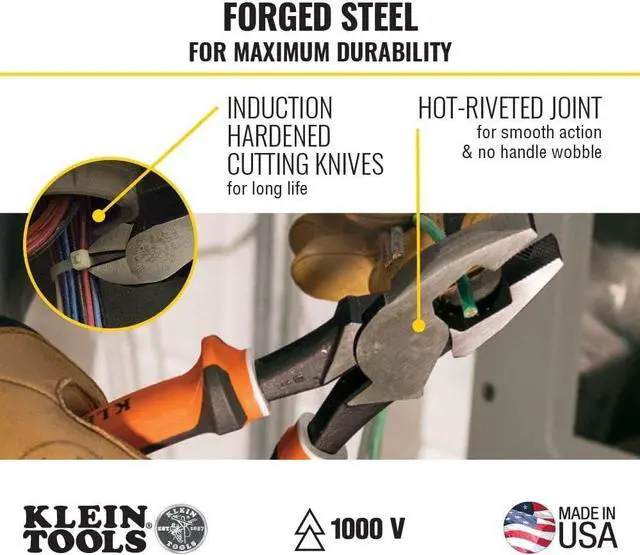 Alt view image 3 of 7 - Klein Tools 94130 1000V Insulated Screwdriver Tool Set with #2 Phillips and 1/4-Inch Cabinet Slim Tips, 2 Pliers and Wire Stripper