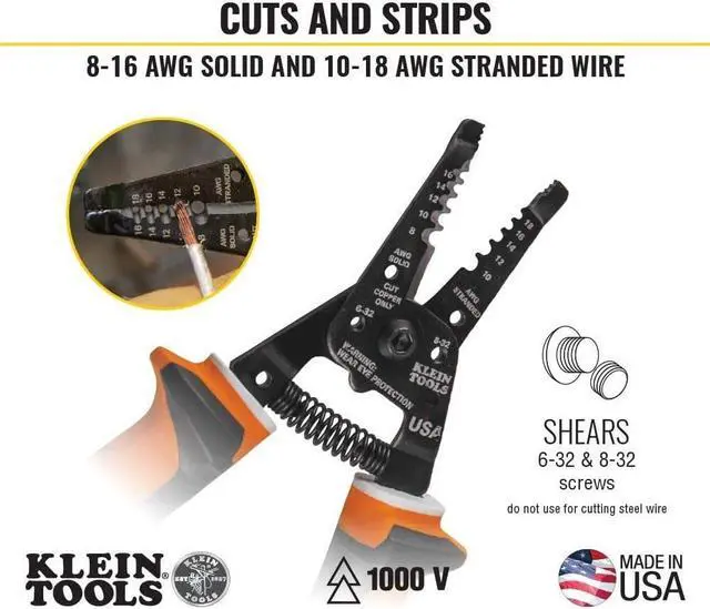 Alt view image 5 of 7 - Klein Tools 94130 1000V Insulated Screwdriver Tool Set with #2 Phillips and 1/4-Inch Cabinet Slim Tips, 2 Pliers and Wire Stripper