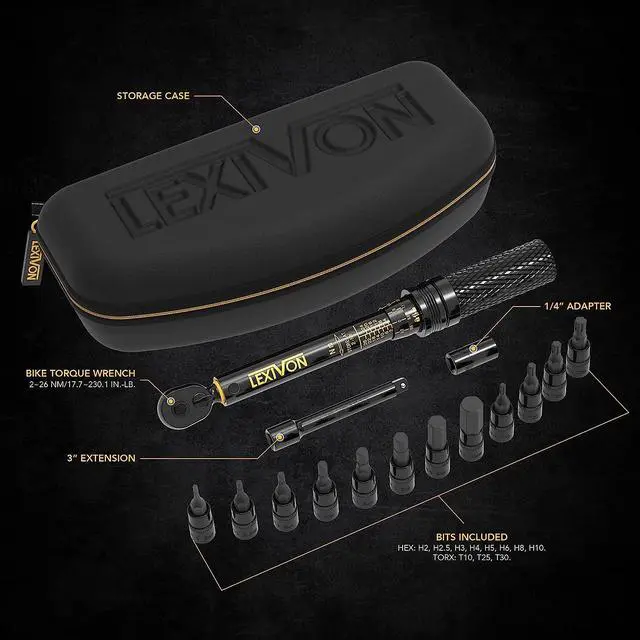 Alt view image 3 of 7 - LEXIVON Bike Torque Wrench 1/4-Inch Dr. 15-Piece Kit | 72-Tooth Gear, Dual-Direction Click Type 2~26 Nm (17.7~230.1 in-lb) | Portable Maintenance Kit for Road & Mountain Bikes (LX-191)