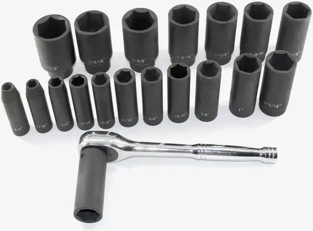 Alt view image 7 of 7 - GOSWIFT 19pcs 1/2" Impact Socket Set, 6-Point Deep Socket, Cr-V Steel, 3/8 inch - 1-1/2 inch