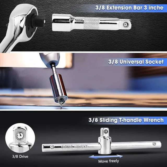 Alt view image 5 of 7 - PTSTEL 53PCS Torx Bit Socket Set,Female E-Torx Sockets Set,Star Sockets 1/4, 3/8, 1/2 Inch Drive with Adapter,Socket Extension Bar,Sliding T-handle Wrench For Hand Use Work with Storage Case