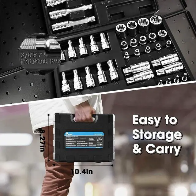 Alt view image 7 of 7 - PTSTEL 53PCS Torx Bit Socket Set,Female E-Torx Sockets Set,Star Sockets 1/4, 3/8, 1/2 Inch Drive with Adapter,Socket Extension Bar,Sliding T-handle Wrench For Hand Use Work with Storage Case