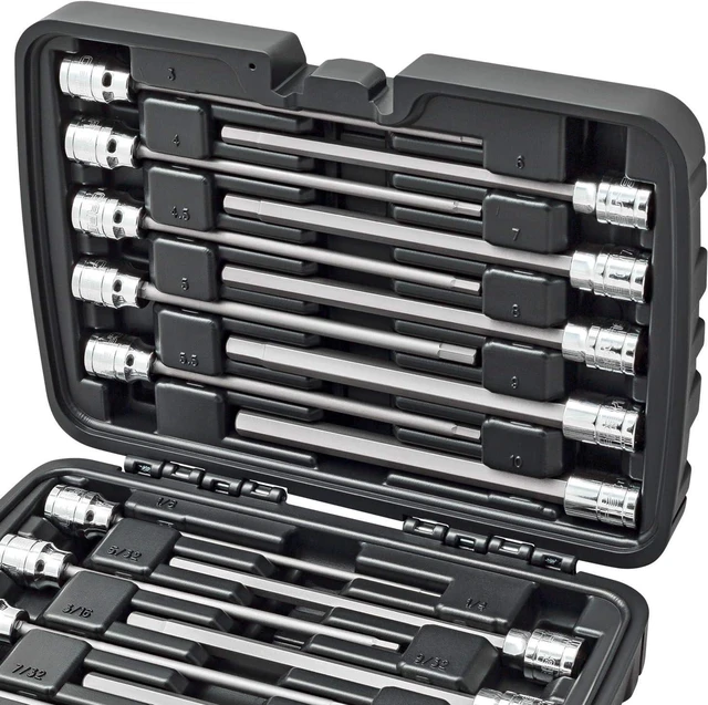 Alt view image 3 of 6 - CARBYNE Extra Long Hex (Allen) Bit Socket Set, 18 Pieces | SAE & Metric, S2 Steel Bits, CrV Sockets, Corrosion Resistance, Durable Storage Case | 1/8''-3/8'' SAE / 3mm-10mm Metric Sizes, 3/8" Drive