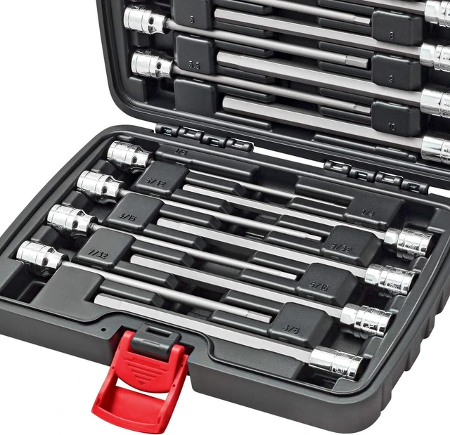 Alt view image 4 of 6 - CARBYNE Extra Long Hex (Allen) Bit Socket Set, 18 Pieces | SAE & Metric, S2 Steel Bits, CrV Sockets, Corrosion Resistance, Durable Storage Case | 1/8''-3/8'' SAE / 3mm-10mm Metric Sizes, 3/8" Drive
