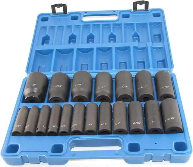 Alt view image 2 of 7 - GOSWIFT 19pcs 1/2" Impact Socket Set, 6-Point Deep Socket, Cr-V Steel, 3/8 inch - 1-1/2 inch