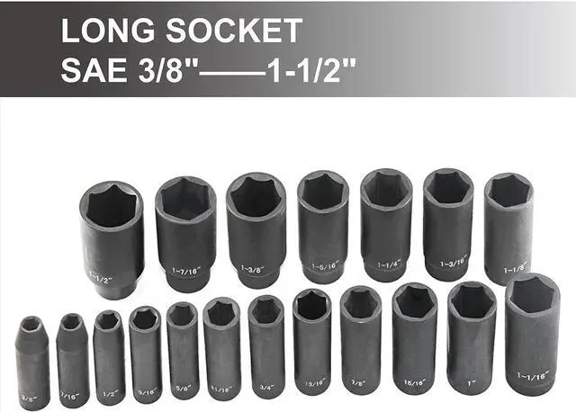 Alt view image 3 of 7 - GOSWIFT 19pcs 1/2" Impact Socket Set, 6-Point Deep Socket, Cr-V Steel, 3/8 inch - 1-1/2 inch