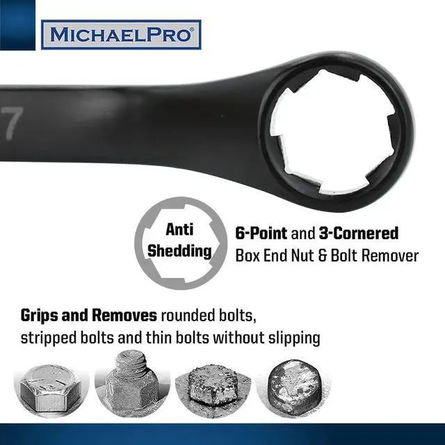 Alt view image 2 of 7 - MichaelPro MP001218 18Pc Black Oxide Bolt Extractor Offset Wrench and Socket Set (Metric), 6-Point Rounded Box End Nut & Bolt Remover | Rounded, Stripped, Thin Bolts Remover, with Cushion Grip Sockets