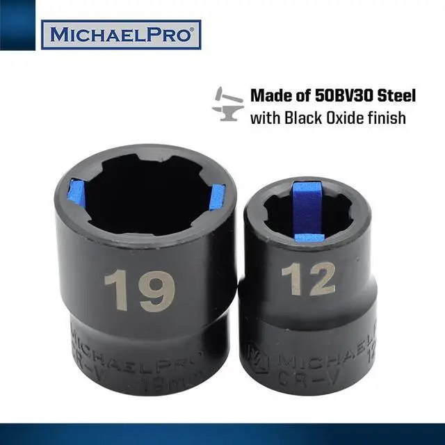 Alt view image 6 of 7 - MichaelPro MP001218 18Pc Black Oxide Bolt Extractor Offset Wrench and Socket Set (Metric), 6-Point Rounded Box End Nut & Bolt Remover | Rounded, Stripped, Thin Bolts Remover, with Cushion Grip Sockets