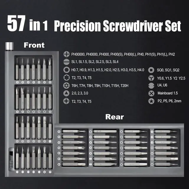 Alt view image 2 of 7 - EZARC Precision Screwdriver Set, 57 in 1 Magnetic Driver Bit, Pocket Screwdriver Tool with Aluminum Case Repair Kit for Electronics, Smartphone, Watch, Tablet, PC, MacBook