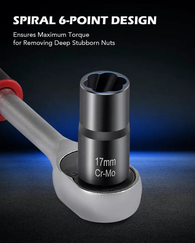 Alt view image 4 of 7 - Orion Motor Tech Twist Socket Tool Set, 1/2" Drive 5pc Nut and Bolt Extractor Set, Rounded Bolt & Stripped Lug Nut Remover Tool Kit