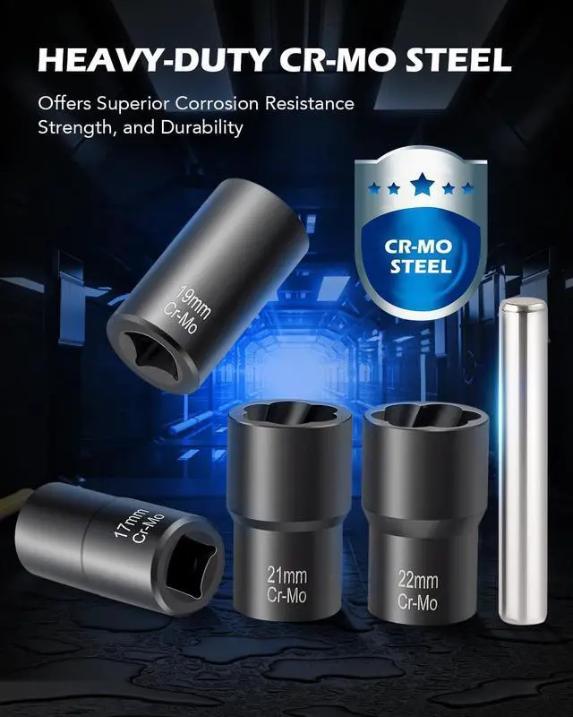 Alt view image 5 of 7 - Orion Motor Tech Twist Socket Tool Set, 1/2" Drive 5pc Nut and Bolt Extractor Set, Rounded Bolt & Stripped Lug Nut Remover Tool Kit