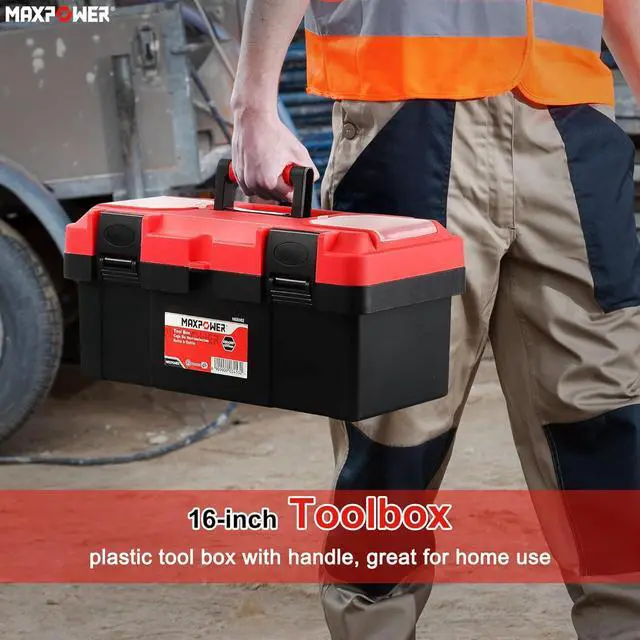 Alt view image 6 of 7 - MAXPOWER Tool Box 16-inch, Small Plastic Tool Box with Latch and Removable Tray, Red