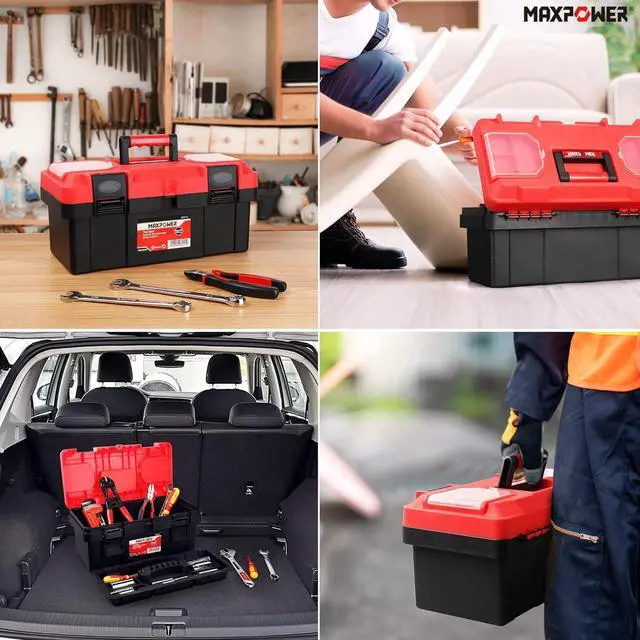 Alt view image 7 of 7 - MAXPOWER Tool Box 16-inch, Small Plastic Tool Box with Latch and Removable Tray, Red