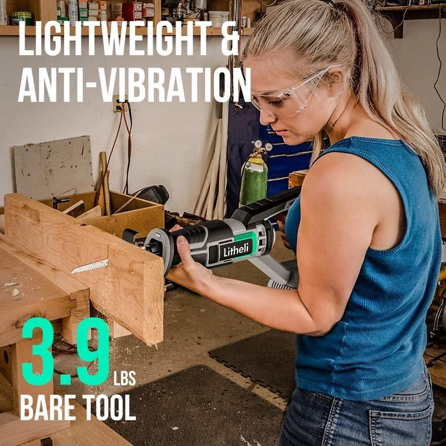 Alt view image 4 of 7 - Litheli Reciprocating Saw Cordless, Powerful Hand Saw Kit with 20V 4.0 Ah Battery & Fast Charger, 0-3000 SPM with Tool-Free Blades Change, Lightweight for Wood & Metal Cutting.