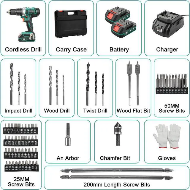 Alt view image 2 of 7 - STANEW Cordless Hammer Drill Driver Set, Hammer Drill with 2 20V 2.0Ah Li-ion Battery, 1/2" Metal Keyless Chuck 2 Variable Speed 20+3 Torque Setting and Plastic Carrying Case