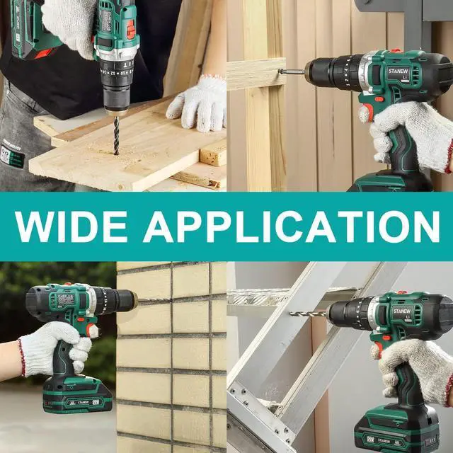 Alt view image 4 of 7 - STANEW Cordless Hammer Drill Driver Set, Hammer Drill with 2 20V 2.0Ah Li-ion Battery, 1/2" Metal Keyless Chuck 2 Variable Speed 20+3 Torque Setting and Plastic Carrying Case