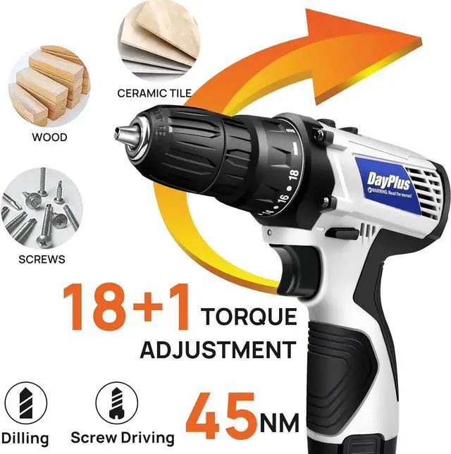 Alt view image 3 of 7 - 16.8v Cordless Power Drill Combi Driver Electric Screwdriver Tools Kit,2 Variable Speed 18+1 Torque Setting,23pcs Drill/Driver Bits