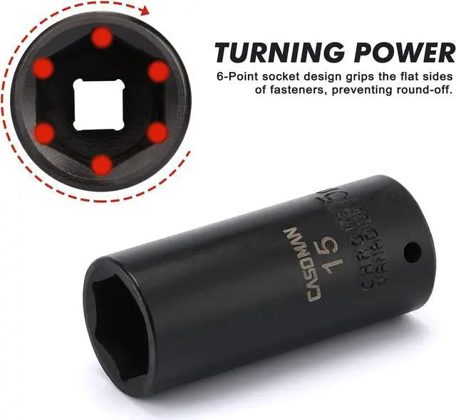 Alt view image 3 of 7 - CASOMAN 55PCS 1/4-Inch Drive Impact Socket Set, Shallow & Deep, 5/32 Inch - 9/16 Inch, 4mm - 15mm, Metric/SAE, 6-Point, Cr-V Steel Socket Set