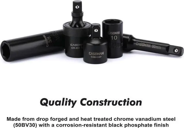 Alt view image 4 of 7 - CASOMAN 55PCS 1/4-Inch Drive Impact Socket Set, Shallow & Deep, 5/32 Inch - 9/16 Inch, 4mm - 15mm, Metric/SAE, 6-Point, Cr-V Steel Socket Set