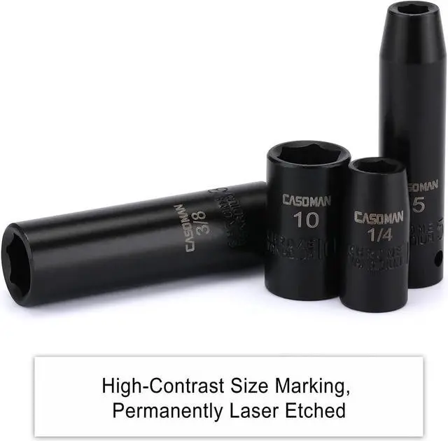 Alt view image 5 of 7 - CASOMAN 55PCS 1/4-Inch Drive Impact Socket Set, Shallow & Deep, 5/32 Inch - 9/16 Inch, 4mm - 15mm, Metric/SAE, 6-Point, Cr-V Steel Socket Set