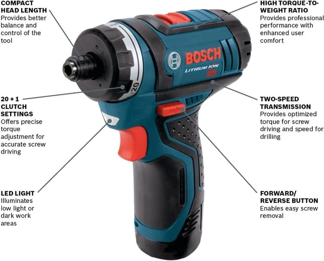 Alt view image 2 of 7 - Bosch PS21-2A 12V Max 2-Speed Pocket Driver Kit with 2 Batteries, Charger and Case, Blue