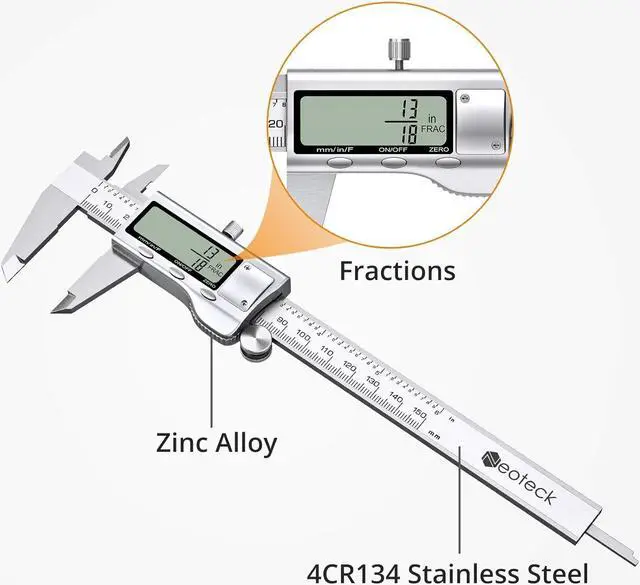 Alt view image 4 of 7 - Neoteck 6 inch/150mm Digital Caliper + Feeler Gauge Set Stainless Steel Electronic Vernier Caliper with Fractions/Inch/Metric Conversion Measuring Tool for Length Width Depth Inner Outer Diameter