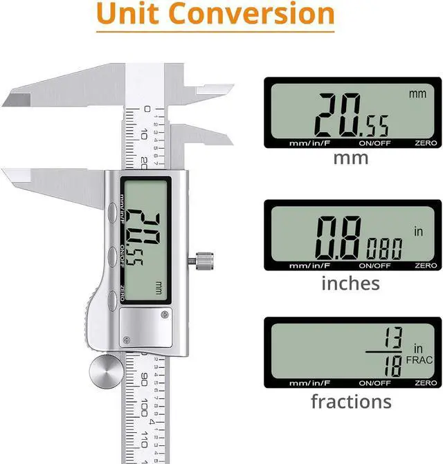 Alt view image 5 of 7 - Neoteck 6 inch/150mm Digital Caliper + Feeler Gauge Set Stainless Steel Electronic Vernier Caliper with Fractions/Inch/Metric Conversion Measuring Tool for Length Width Depth Inner Outer Diameter