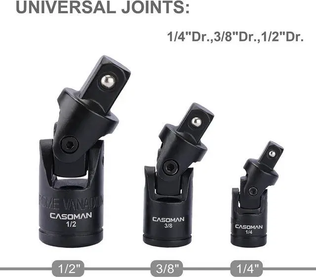 Alt view image 5 of 7 - CASOMAN 18-Piece Drive Tool Accessory Set, Premium CR-V with Black Phosphate Finish - includes Socket Adapters, Extensions and Universal Joints and Impact Coupler, Professional Socket Accessories