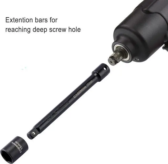 Alt view image 7 of 7 - CASOMAN 18-Piece Drive Tool Accessory Set, Premium CR-V with Black Phosphate Finish - includes Socket Adapters, Extensions and Universal Joints and Impact Coupler, Professional Socket Accessories