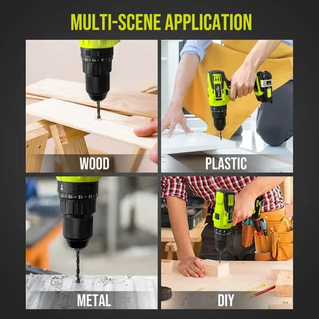 Alt view image 4 of 7 - Cordless Impact Drill, SnapFresh 20V 1/2" Power Drill Set w/ 445in-lbs Torque Max, Variable Speed 1500 RPM, 2.0Ah Battery & 1h Rapid Charger, 43Pcs Bits, Hammer Drill for Home Jobs