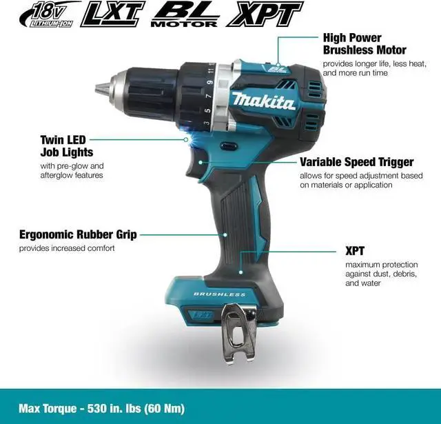Alt view image 2 of 7 - Makita DDF484Z 18V LXT Brushless 1/2" Driver Drill (Tool Only)