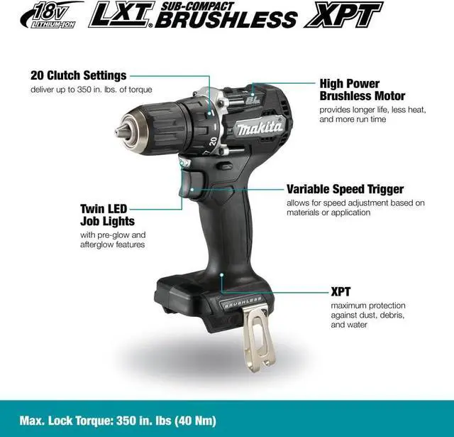 Alt view image 2 of 7 - Makita DDF487ZB 18V LXT Brushless Cordless 1/2" Sub-Compact Drill/Driver with XPT (Tool Only)