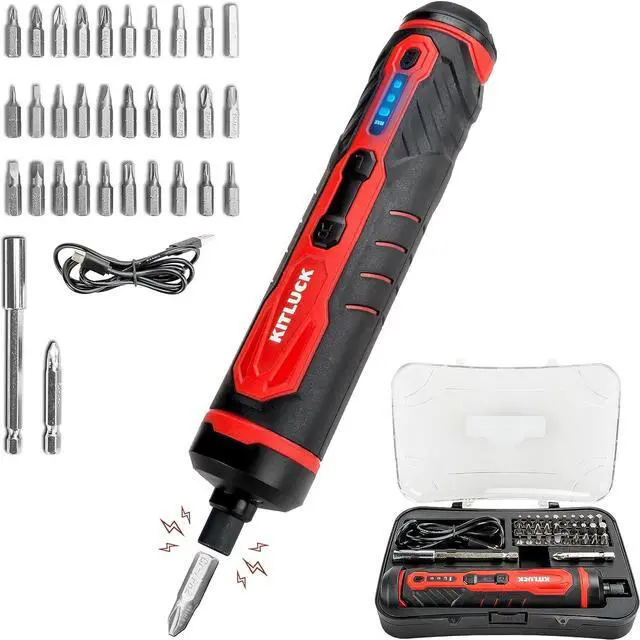 Main image of Electric Screwdriver 4V Power Cordless Screwdriver Rechargeable Set with Li-ion Battery 31 Bits&Extension Rod 3 LED 3 Adjustable Torque Magnetic Hex Chuck Mini Electric Screw driver Kit