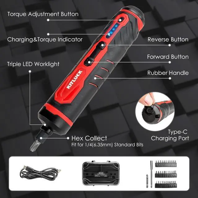 Alt view image 3 of 7 - Electric Screwdriver 4V Power Cordless Screwdriver Rechargeable Set with Li-ion Battery 31 Bits&Extension Rod 3 LED 3 Adjustable Torque Magnetic Hex Chuck Mini Electric Screw driver Kit