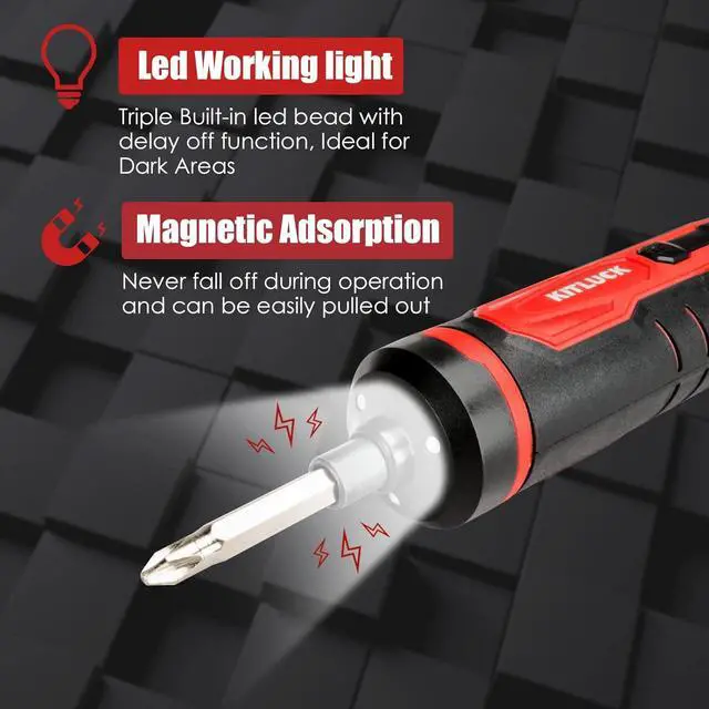 Alt view image 4 of 7 - Electric Screwdriver 4V Power Cordless Screwdriver Rechargeable Set with Li-ion Battery 31 Bits&Extension Rod 3 LED 3 Adjustable Torque Magnetic Hex Chuck Mini Electric Screw driver Kit