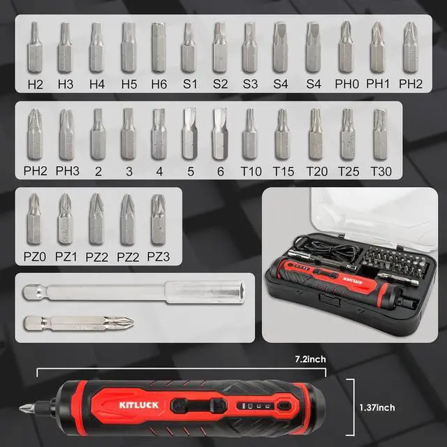 Alt view image 5 of 7 - Electric Screwdriver 4V Power Cordless Screwdriver Rechargeable Set with Li-ion Battery 31 Bits&Extension Rod 3 LED 3 Adjustable Torque Magnetic Hex Chuck Mini Electric Screw driver Kit