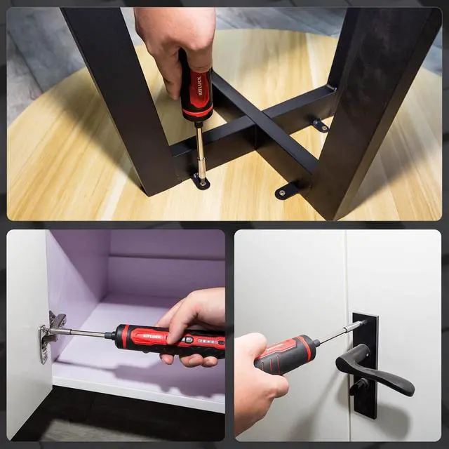 Alt view image 7 of 7 - Electric Screwdriver 4V Power Cordless Screwdriver Rechargeable Set with Li-ion Battery 31 Bits&Extension Rod 3 LED 3 Adjustable Torque Magnetic Hex Chuck Mini Electric Screw driver Kit