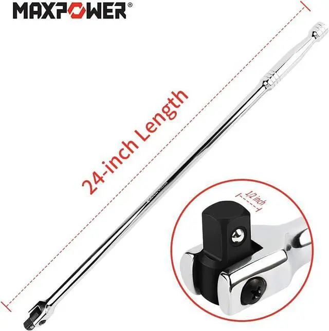 Alt view image 3 of 6 - MAXPOWER 1/2-Inch Drive Breaker Bar, 24-Inch Extended Leverage Breaker Bar Flex Handle