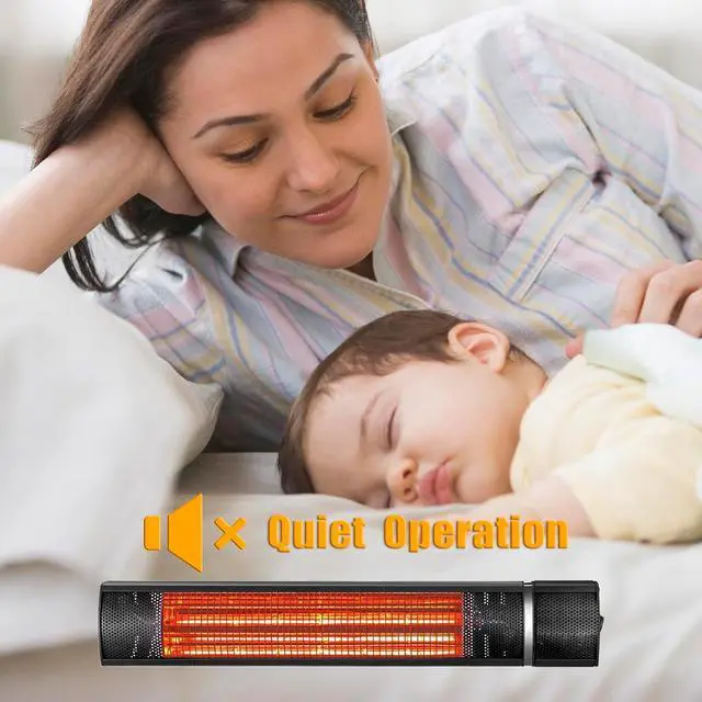 Alt view image 3 of 7 - Electric Patio Heater Wall Mounted Infrared In/Outdoor Heater for Garage Backyard Decks1500w Fast Heater Adjustable Setting with Remote Control,3 Heat,Waterproof,Instant Warm,Easy Install Black