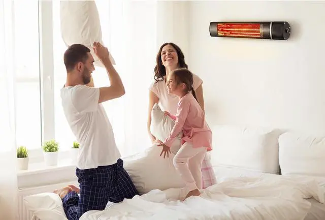 Alt view image 6 of 7 - Electric Patio Heater Wall Mounted Infrared In/Outdoor Heater for Garage Backyard Decks1500w Fast Heater Adjustable Setting with Remote Control,3 Heat,Waterproof,Instant Warm,Easy Install Black