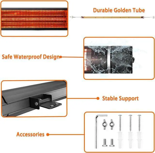 Alt view image 5 of 7 - Electric Patio Heater Wall Mounted Infrared In/Outdoor Heater for Garage Backyard Decks1500w Fast Heater Adjustable Setting with Remote Control,3 Heat,Waterproof,Instant Warm,Easy Install Black