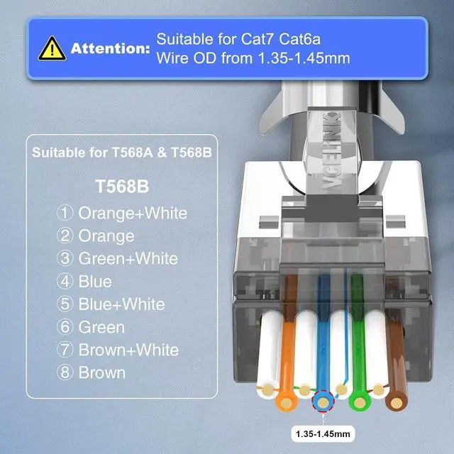 Alt view image 4 of 7 - VCELINK CAT6A Connector, RJ45 Connectors Pass Through CAT6A CAT7 Shielded 20-Pack, UL-Listed 3-Prong 50 Gold Plated, CAT7 Connector with Strain Relief Boots Black (Gen 2)