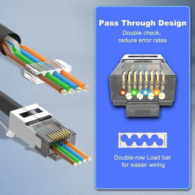 Alt view image 5 of 7 - VCELINK CAT6A Connector, RJ45 Connectors Pass Through CAT6A CAT7 Shielded 20-Pack, UL-Listed 3-Prong 50 Gold Plated, CAT7 Connector with Strain Relief Boots Black (Gen 2)