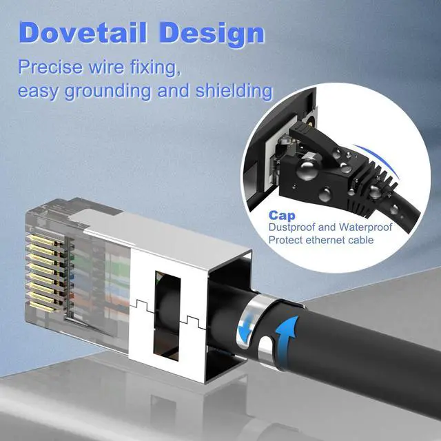 Alt view image 6 of 7 - VCELINK CAT6A Connector, RJ45 Connectors Pass Through CAT6A CAT7 Shielded 20-Pack, UL-Listed 3-Prong 50 Gold Plated, CAT7 Connector with Strain Relief Boots Black (Gen 2)