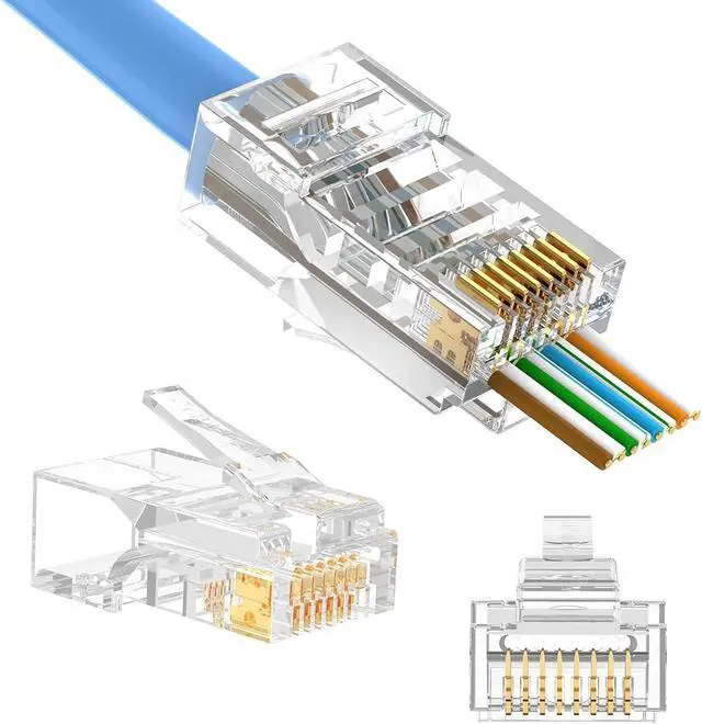 Main image of VCELINK RJ45 Cat5e/Cat5 Pass Through Connectors, 100-Pack Ethernet Ends, RJ45 Modular Plugs for Solid or Stranded UTP Network Cable