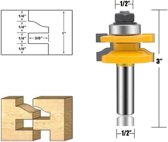 Alt view image 2 of 7 - OLETBE 3 PCS Router Bit Set, 1/2-Inch Shank Round Over Raised Panel Cabinet Door Rail and Stile Router Bits, Woodworking Wood Cutter, Wood Carbide Groove Tongue Milling Tool(Gold)