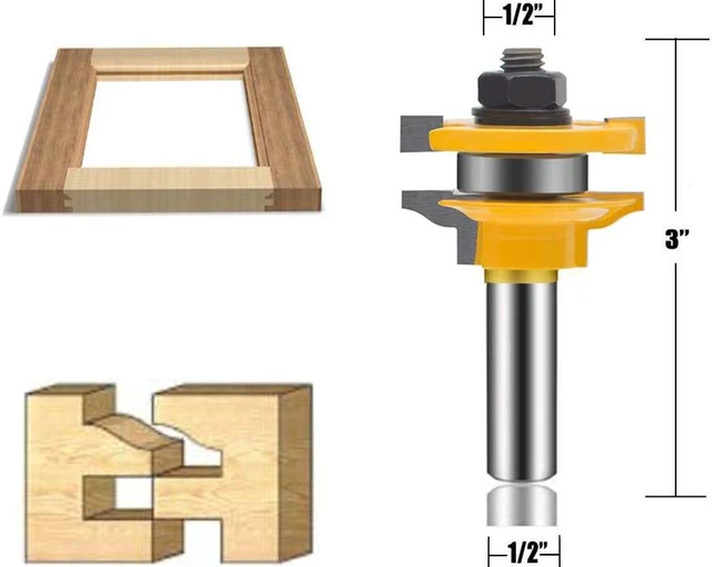 Alt view image 3 of 7 - OLETBE 3 PCS Router Bit Set, 1/2-Inch Shank Round Over Raised Panel Cabinet Door Rail and Stile Router Bits, Woodworking Wood Cutter, Wood Carbide Groove Tongue Milling Tool(Gold)