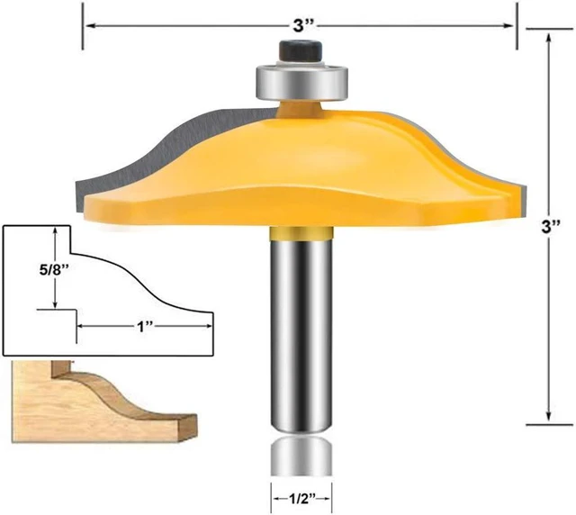 Alt view image 5 of 7 - OLETBE 3 PCS Router Bit Set, 1/2-Inch Shank Round Over Raised Panel Cabinet Door Rail and Stile Router Bits, Woodworking Wood Cutter, Wood Carbide Groove Tongue Milling Tool(Gold)